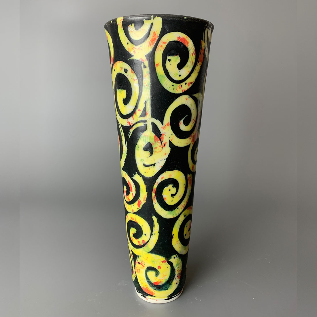 Yellow Arabesque 11" Oval Vase
