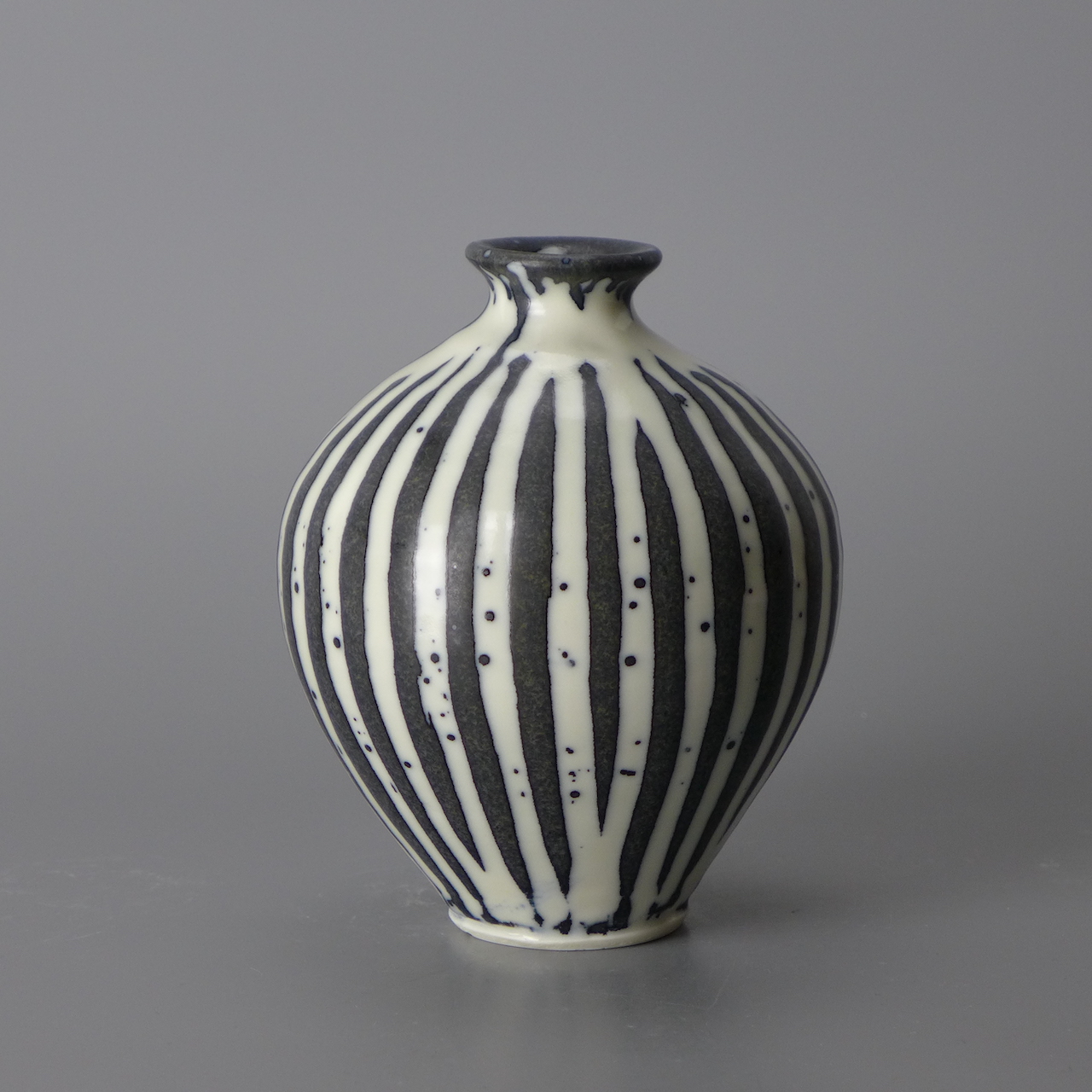 Black and White Stripe Small Round Vase